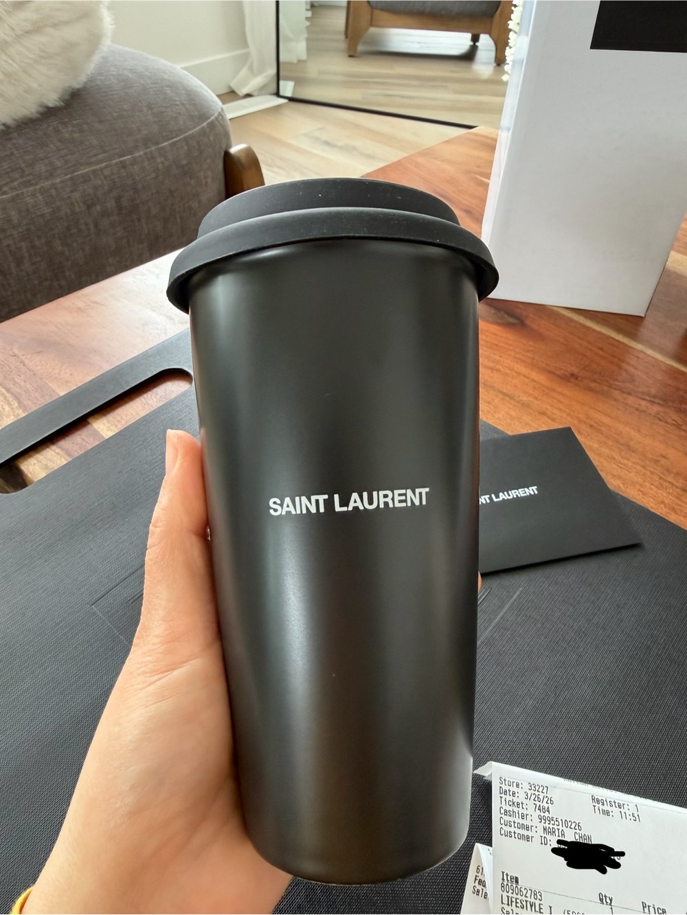 Saint Laurent Matte Black Travel Cup with Silicone Lid